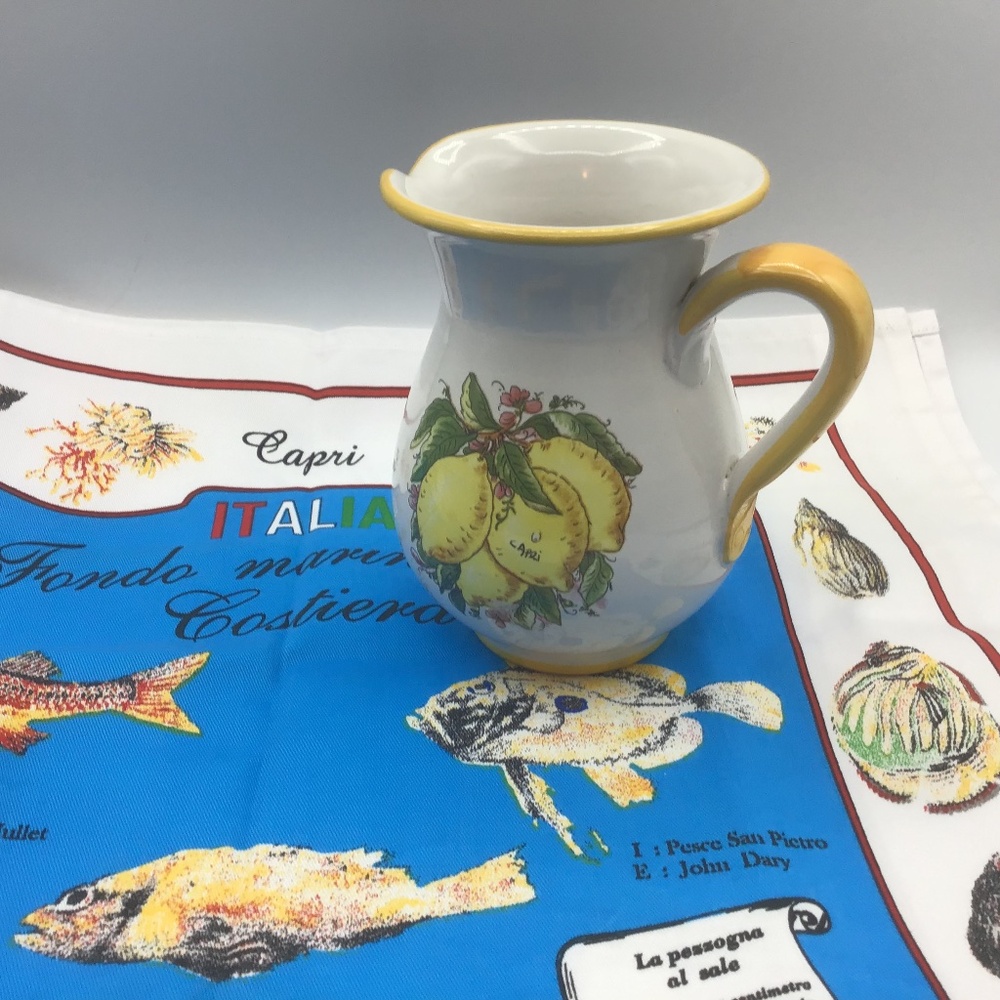 Italy Capri Water/Wine Jug With Lemons Design & Kitchen Towel w local fish